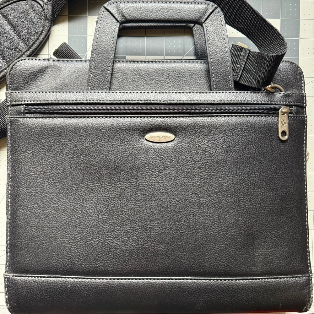 Samsonite 1910 Black Leather Messenger Bag‎ Briefcase Laptop Case Shoulder Bag